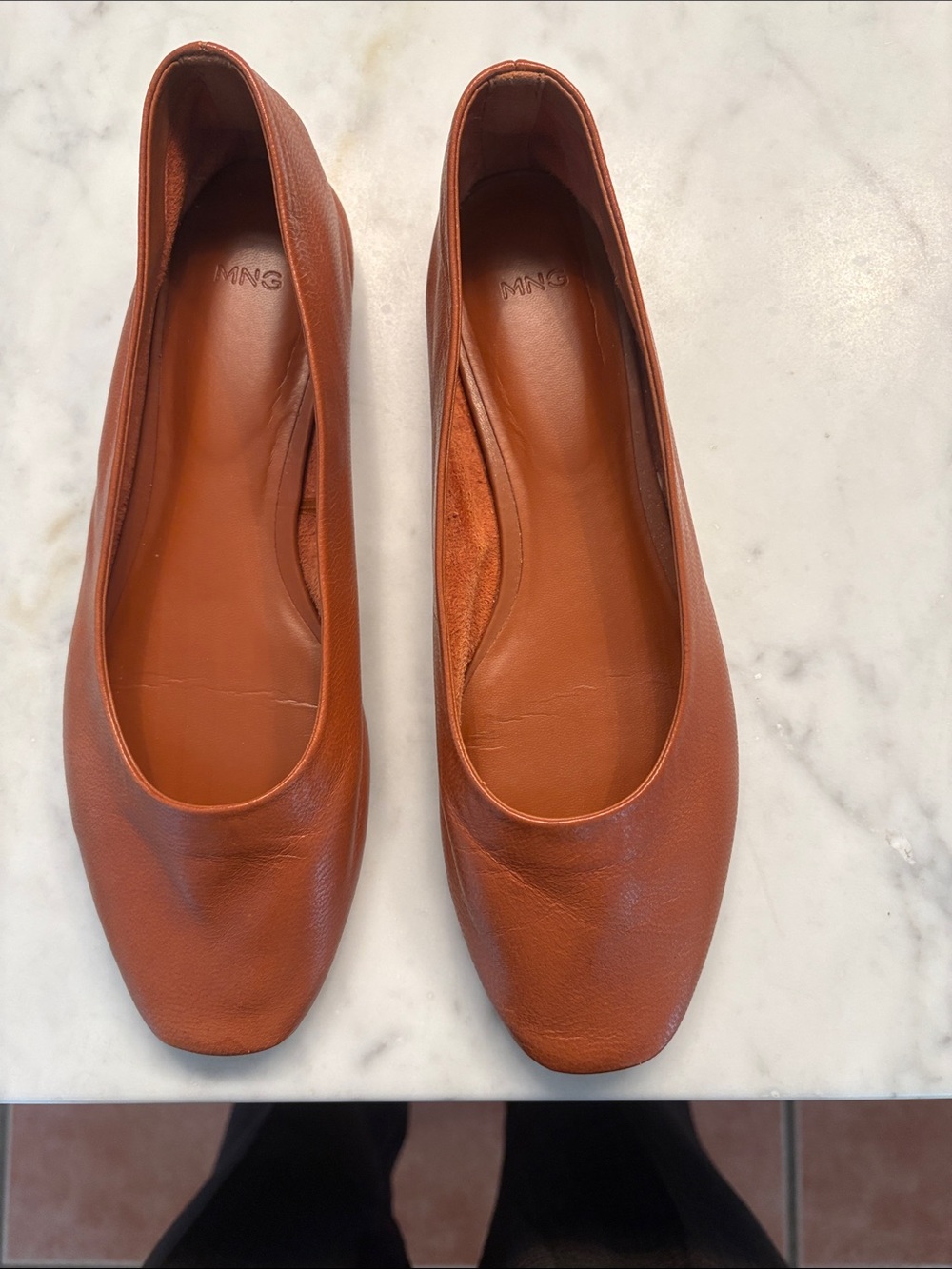 Mango Women's Cognac Leather Ballet Flats